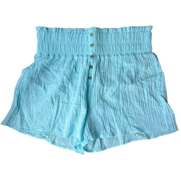 Simply Southern Shorts Women’s Size M/L  Smocked High Waist Light Blue Cotton - Picture 1 of 8
